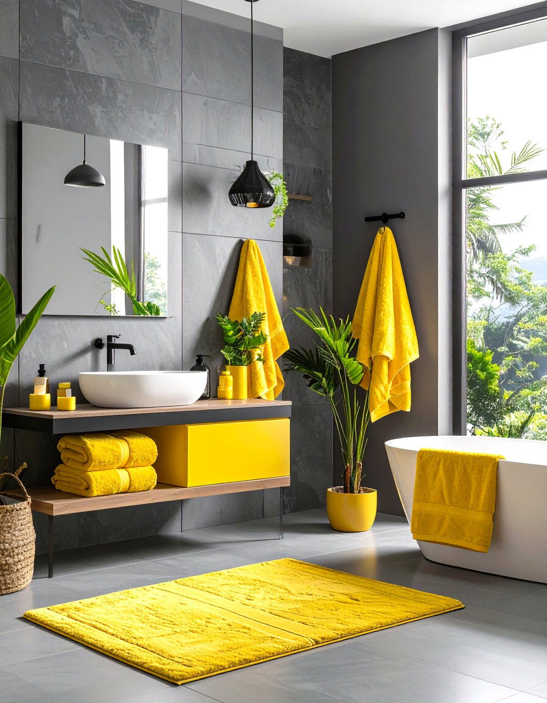 Chartreuse Yellow Modern Accent Bath - 24 Yellow Bathroom Ideas