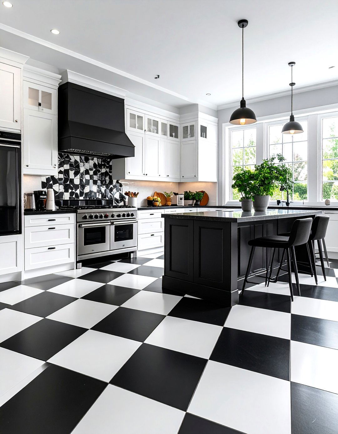 Checkerboard Black and White Kitchen Floors - 24 Black Kitchen Floor Ideas