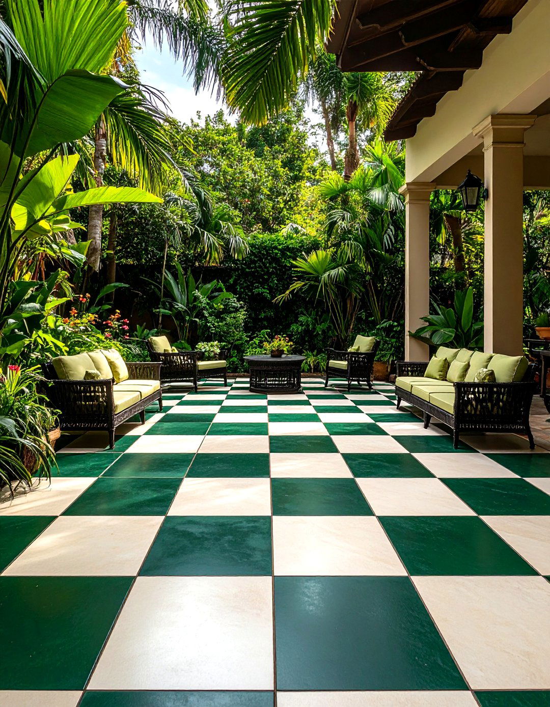 Checkerboard Classic Revival - 24 Painted Concrete Patio Ideas