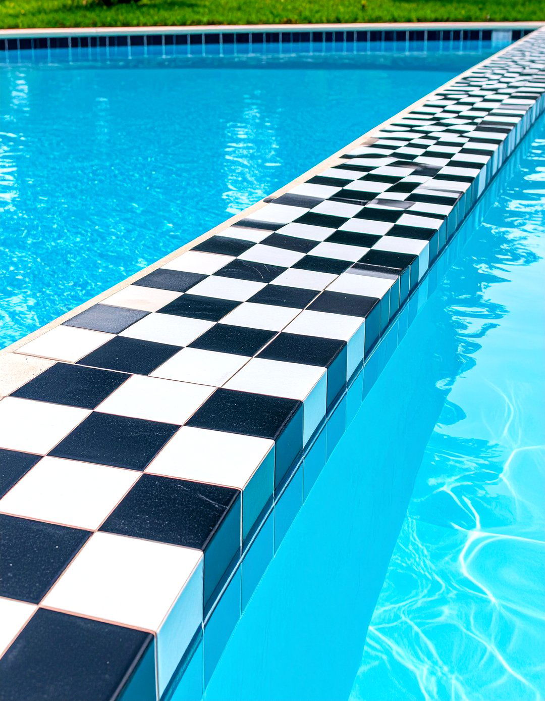 Checkerboard Pool Waterline Pattern Design - 24 Waterline Pool Tile Ideas
