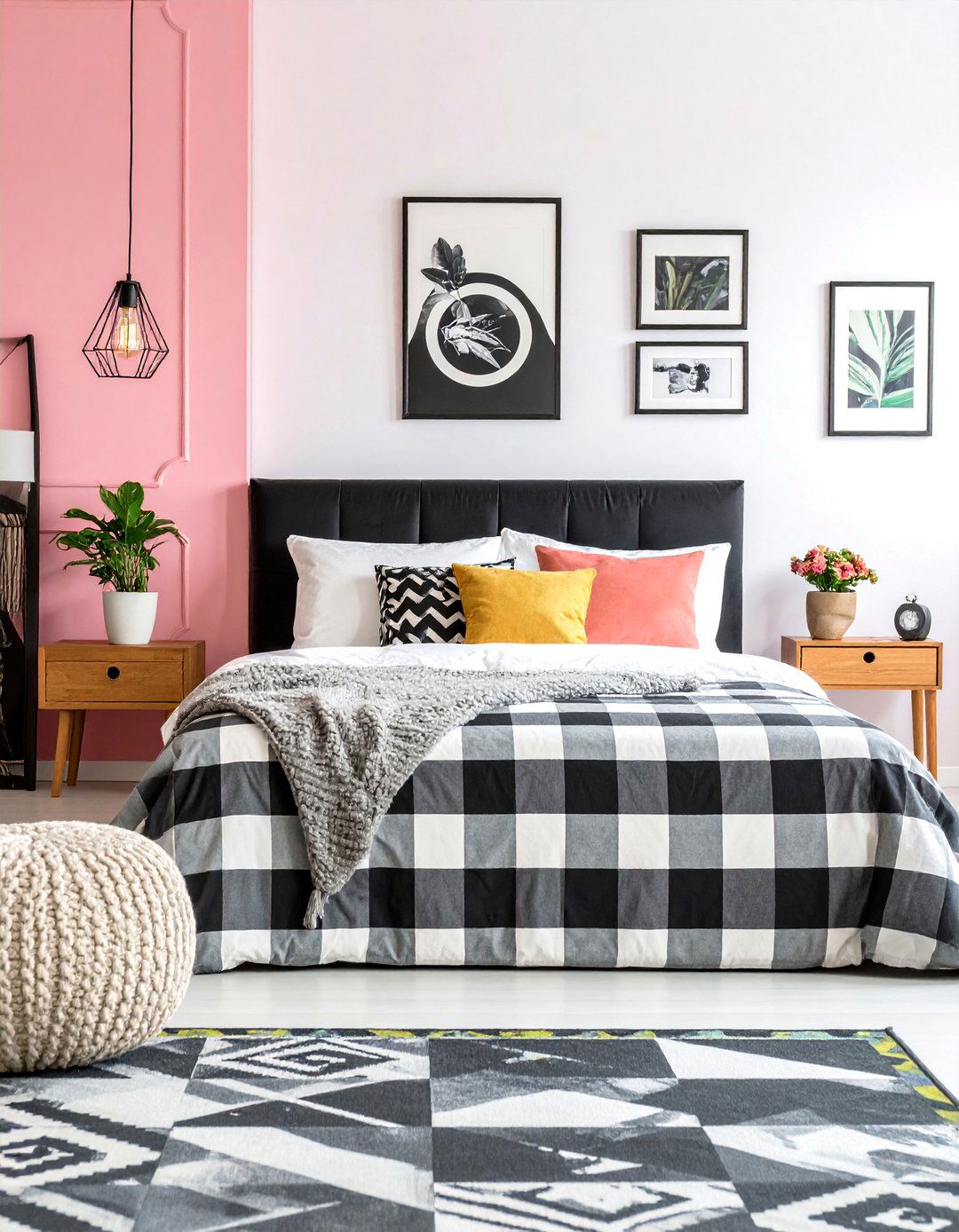 Checkered Pattern Room with Black and White Accents - 24 Indie Room Ideas