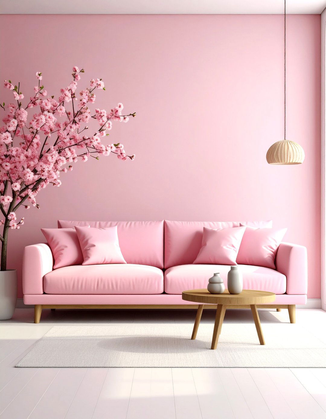 Cherry Blossom Pink Sofa in Zen Minimalism - 24 Pink Couch Living Room Ideas