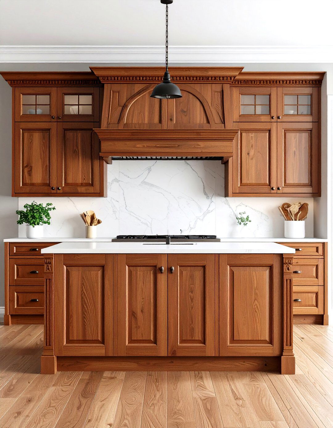 Cherry Cabinets with Decorative Crown Molding - 24 Natural Cherry Kitchen Cabinets