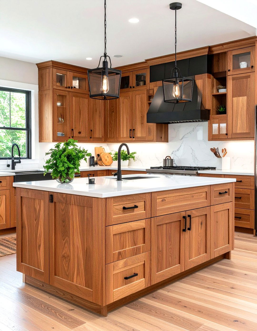 Cherry Cabinets with Modern Black Hardware - 24 Natural Cherry Kitchen Cabinets