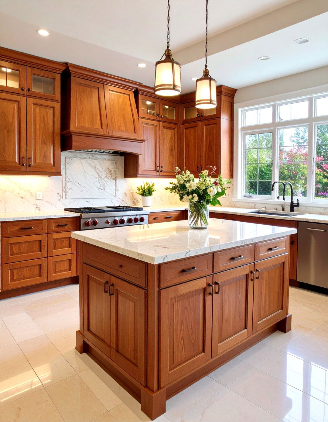 Cherry Cabinets with White Granite Countertops - 24 Natural Cherry Kitchen Cabinets
