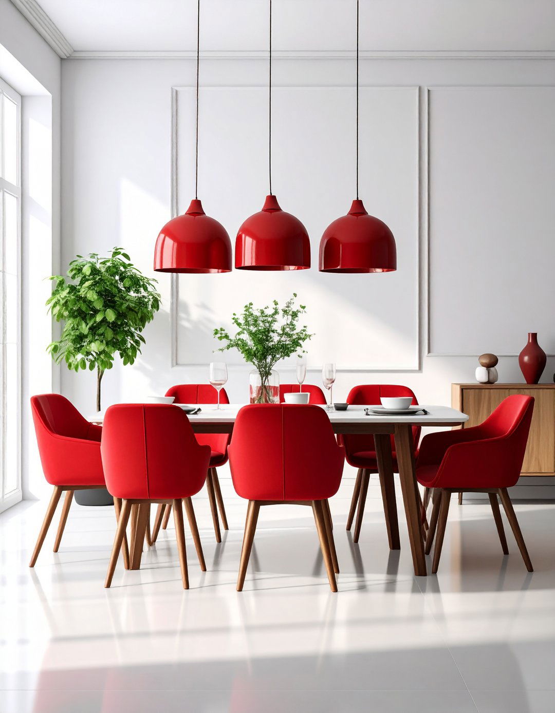Cherry Red Contemporary Minimalism - 24 Red Dining Room Ideas