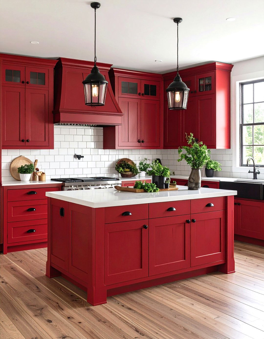 Cherry Red Farmhouse With Black Hardware - 24 red and black kitchen ideas