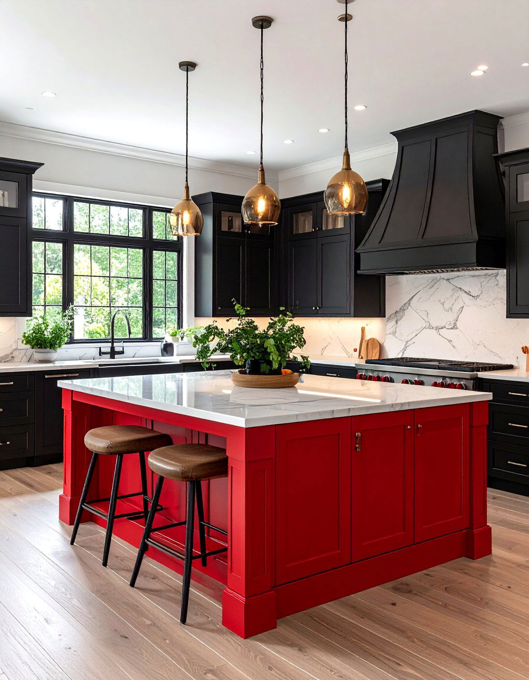 Cherry Red Kitchen Island With Black Perimeter Cabinets - 24 red and black kitchen ideas