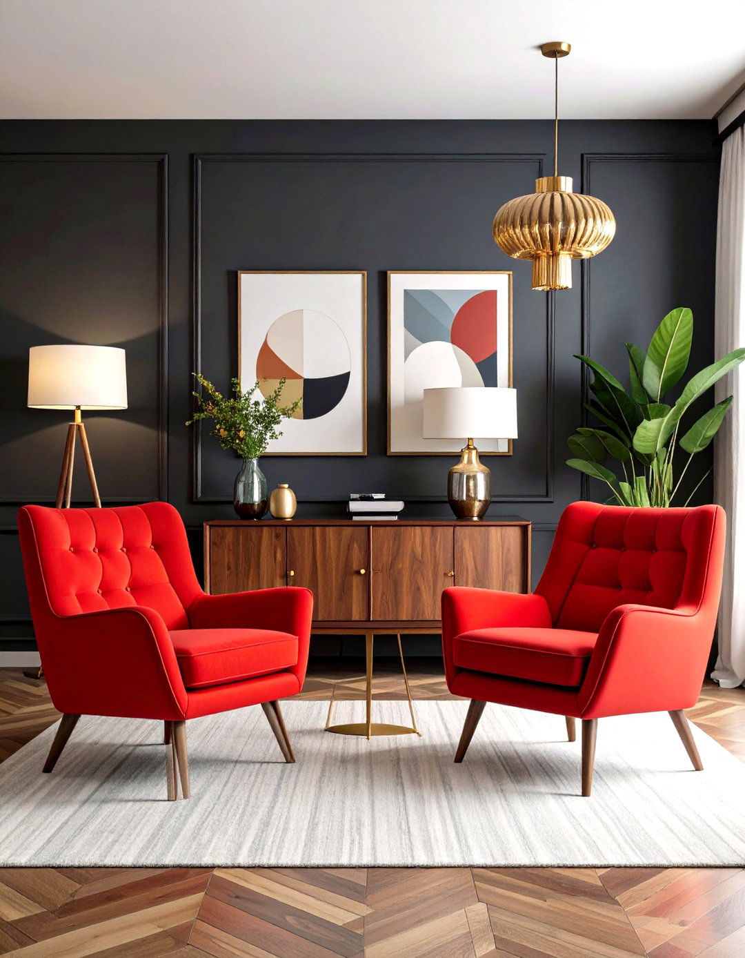 Cherry Red Retro Modern - 24 Red Living Room Ideas
