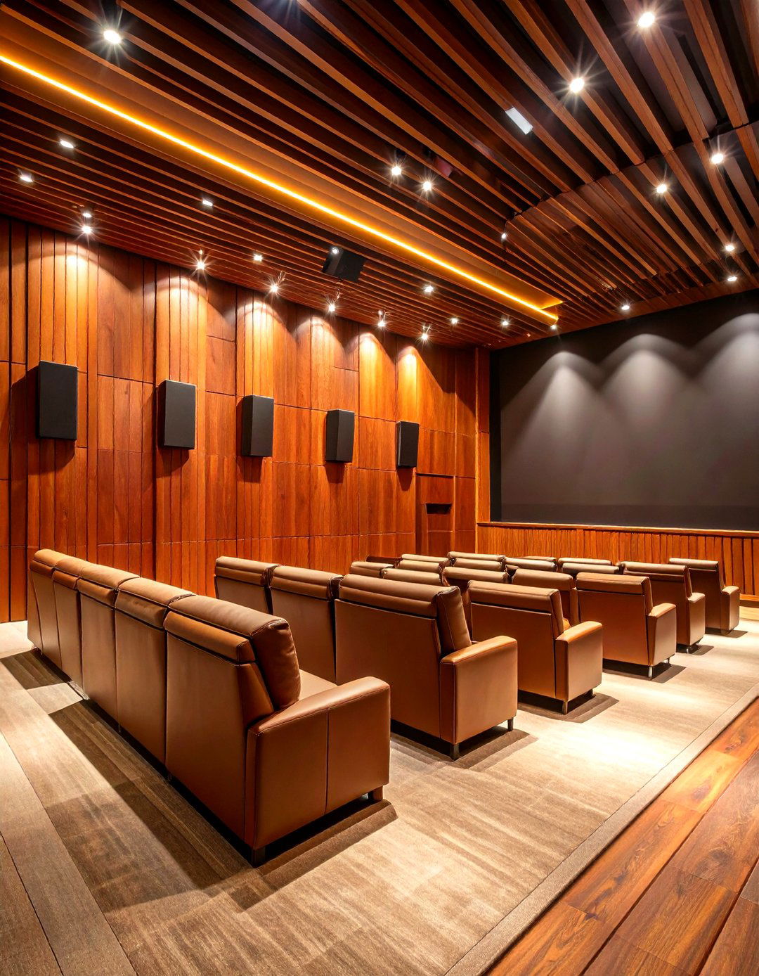 Cherry Wood Slat Wall with Acoustic Panel Integration - 24 Wood Slat Accent Wall Ideas