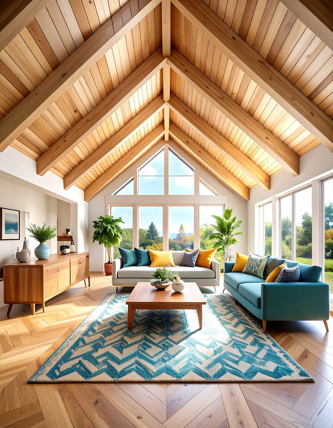 Chevron Design Contemporary Family Room - 24 Shiplap Ceiling Ideas