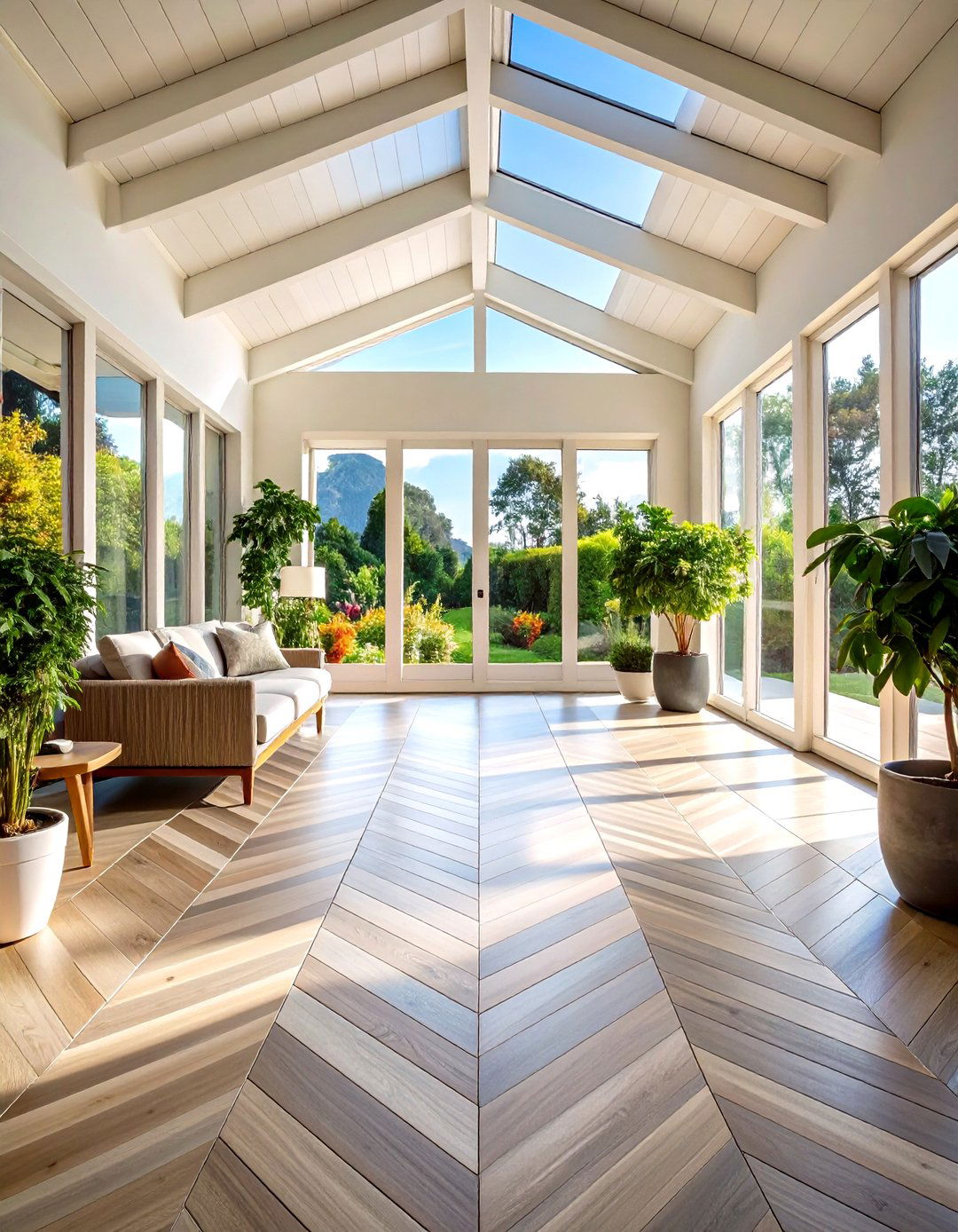 Chevron Pattern Large Format Sunroom Tiles - 24 Sunroom Tile Floor Ideas