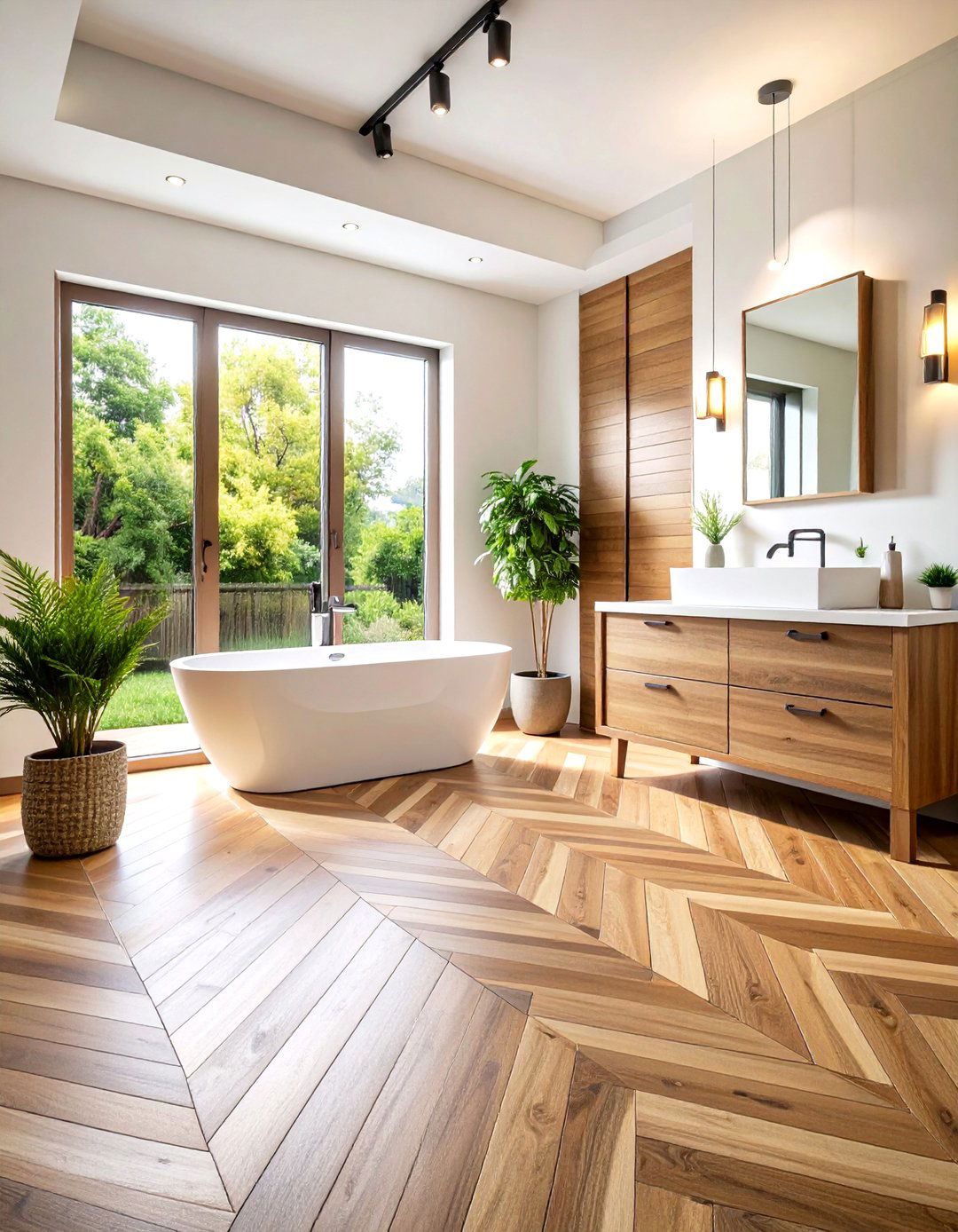 Chevron Pattern Luxury Vinyl with Maple Appearance - 24 Ideas for Wood Floors in Bathrooms