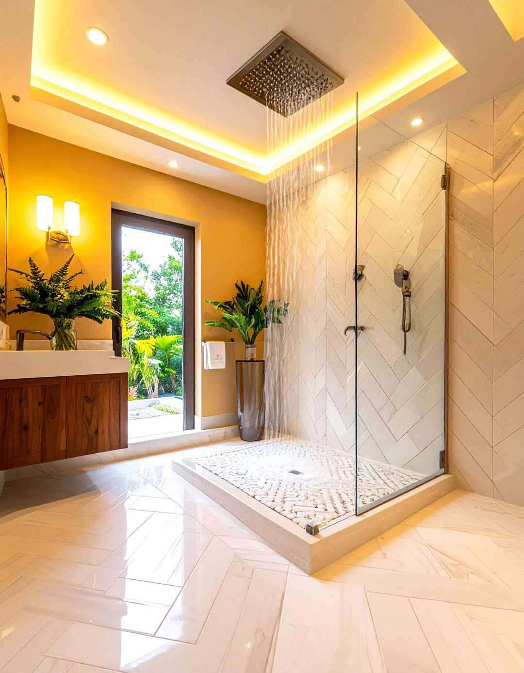 Chevron Pattern Sophistication - 24 Walk-in Shower Tile Ideas