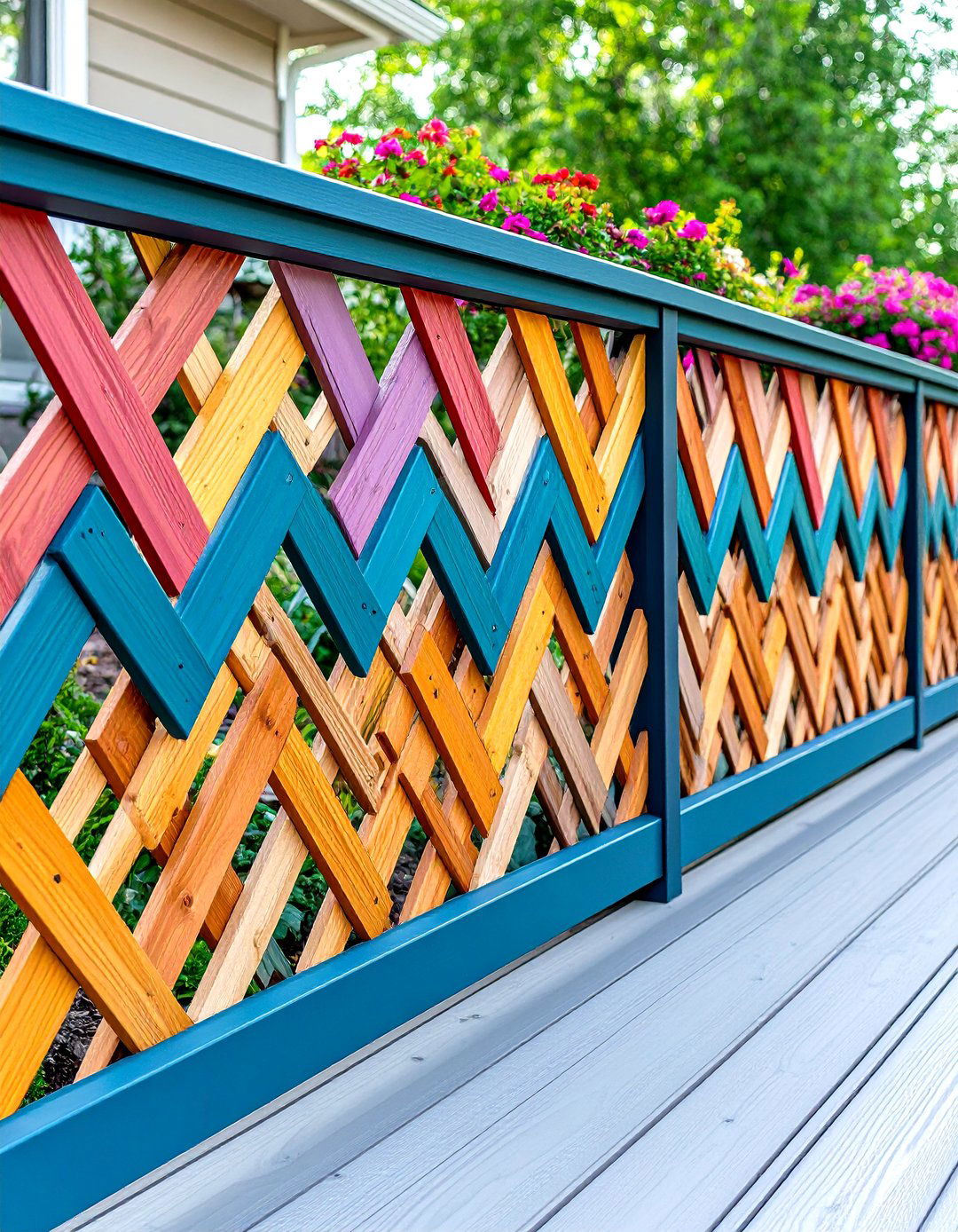 Chevron Pattern Wood Lattice Railing - 24 Wood Deck Railing Ideas