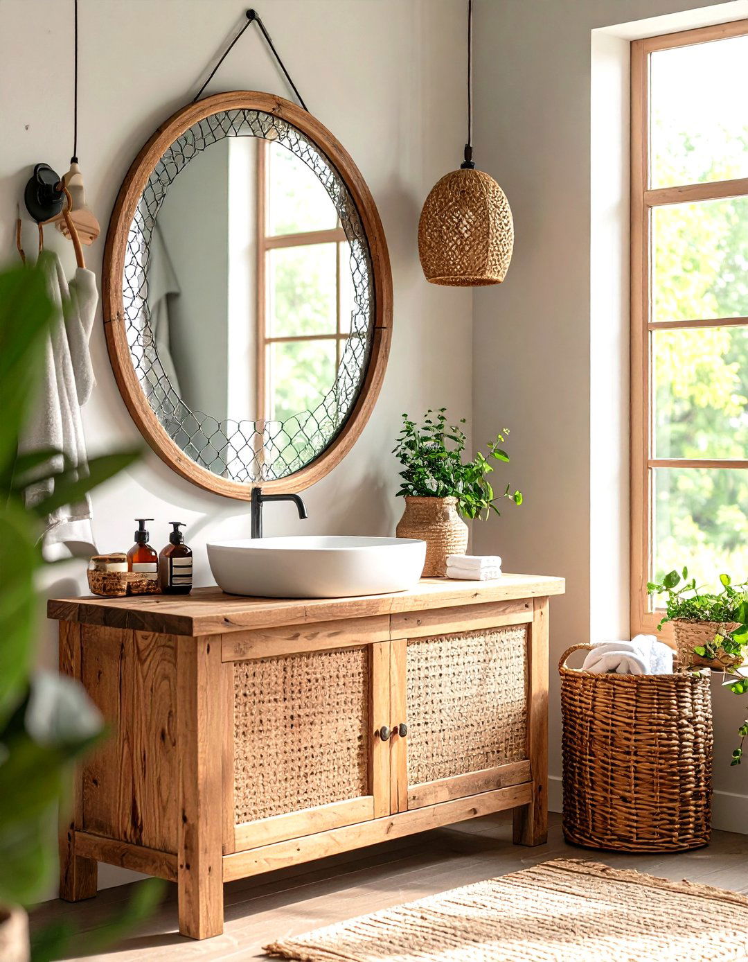 Chicken Wire Mesh Backed Mirrors - 24 Farmhouse Bathroom Mirrors Ideas