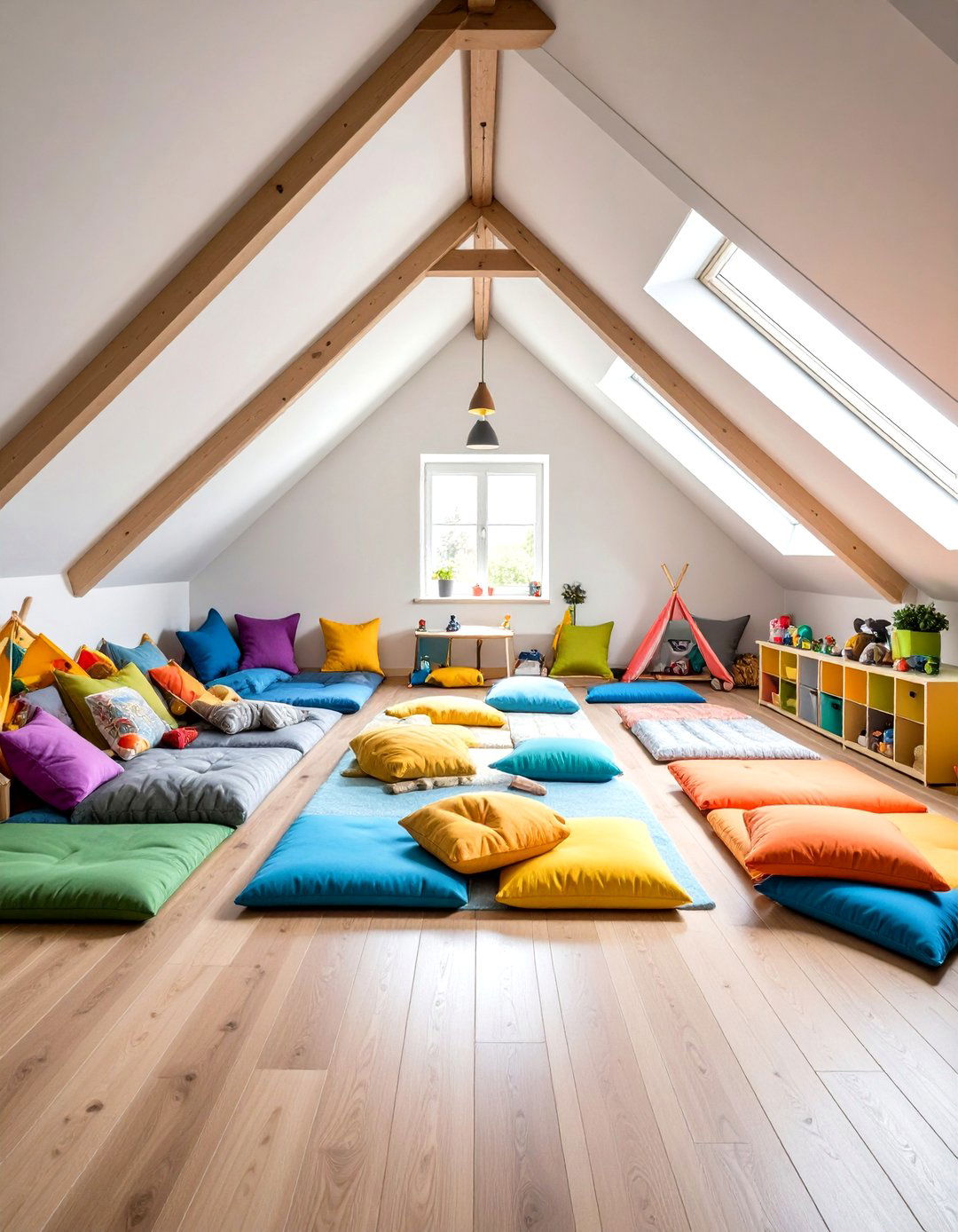 Childrens Playroom with Safety Features - 24 Low Ceiling Small Attic Room Ideas