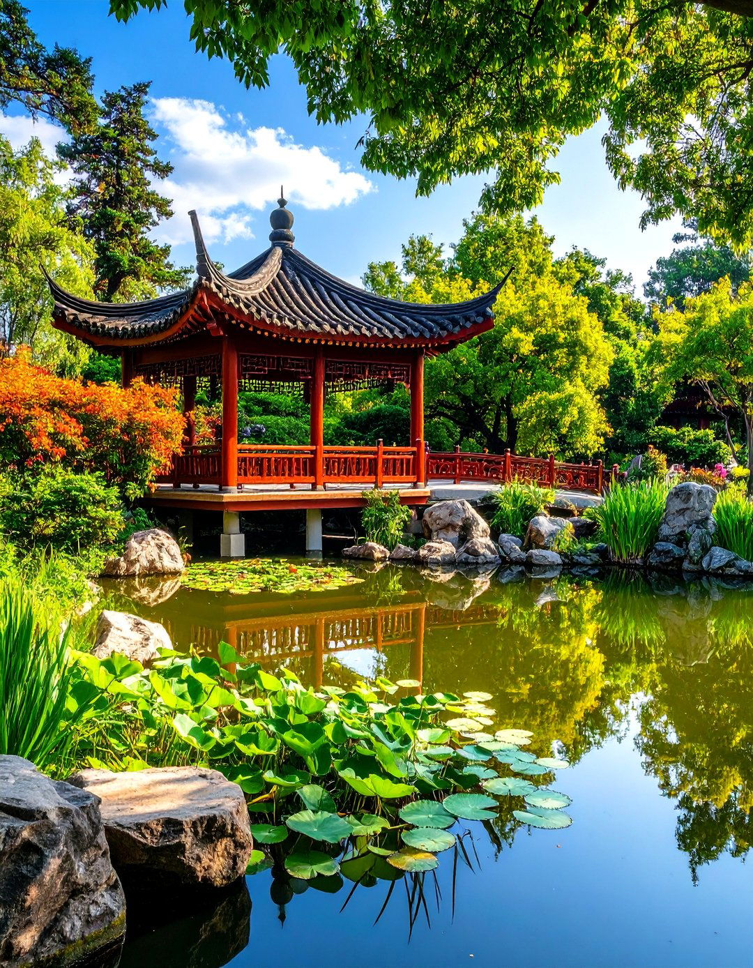 Chinese Pavilion Water View - 24 Asian Landscaping Ideas