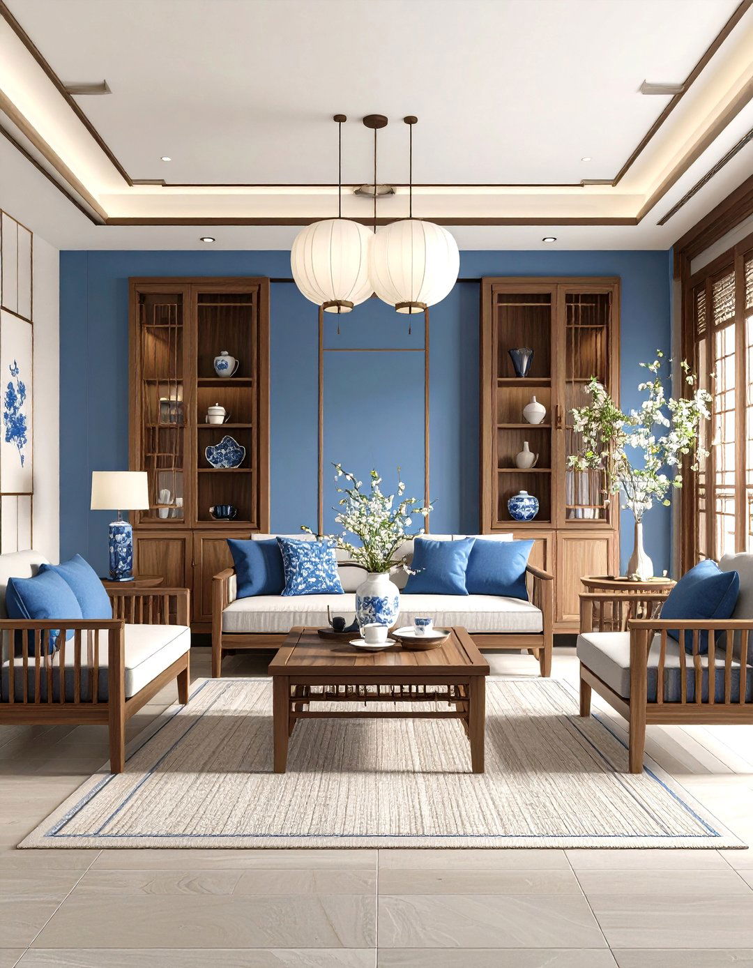 Chinese Porcelain Display Living Room - 24 Asian Living Room Ideas
