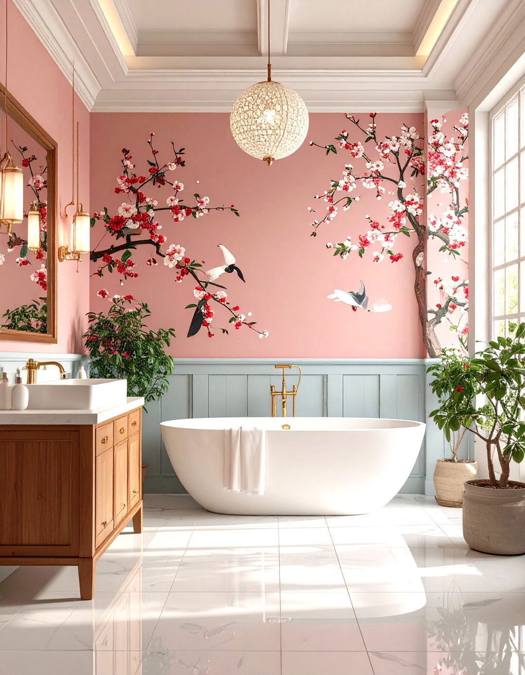 Chinoiserie Bathroom Elegance - 24 Bathroom Wallpaper Ideas