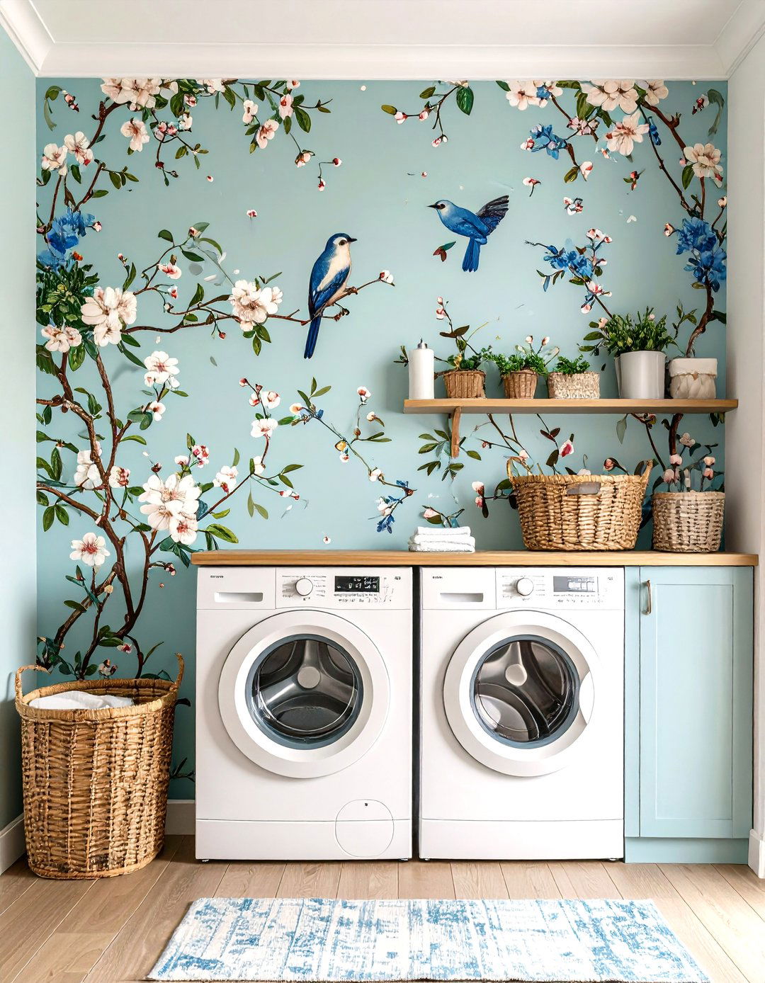 Chinoiserie Bird Motifs - 24 Laundry Room Wallpaper Ideas