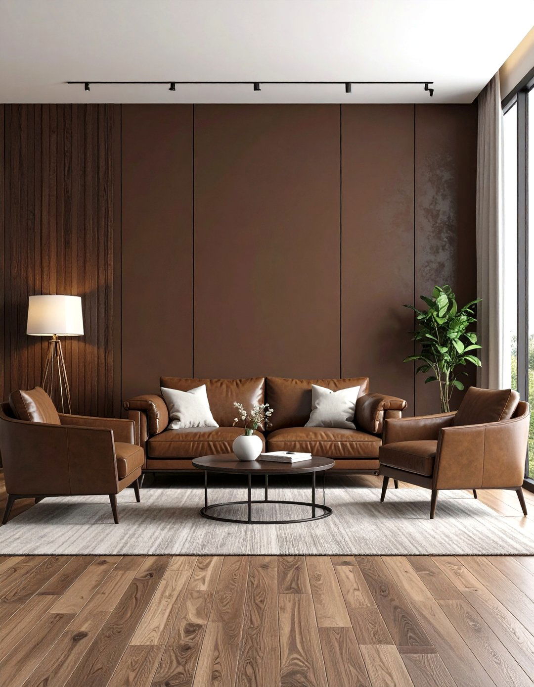 Chocolate Brown Accent Wall Feature Design - 24 Brown Living Room Ideas