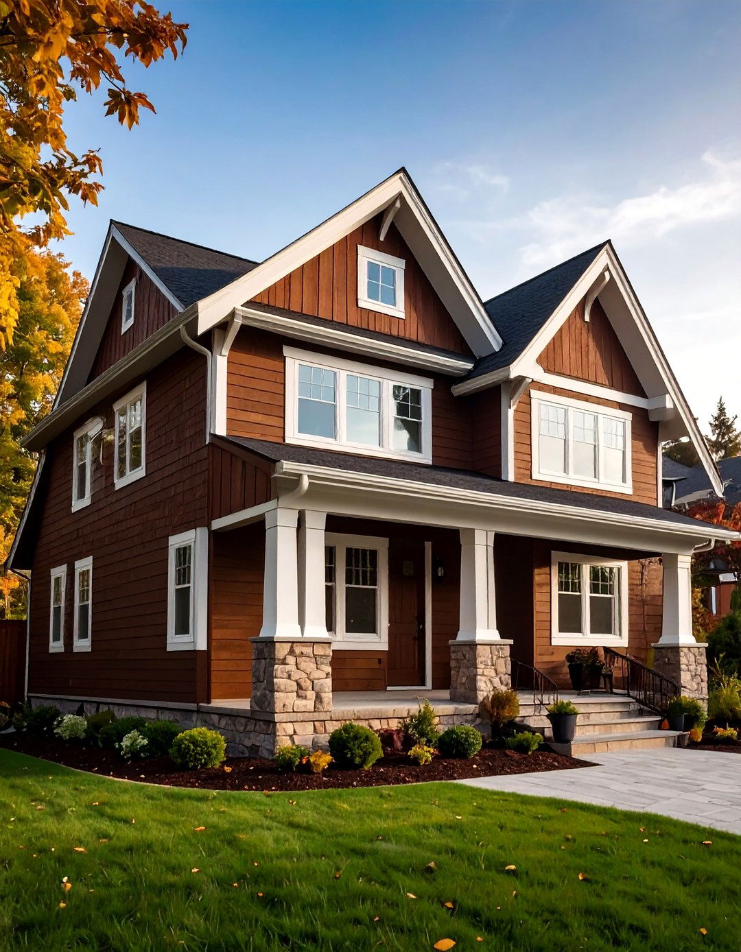 Chocolate Brown Siding with White Trim - 24 Brown Exterior House Colors