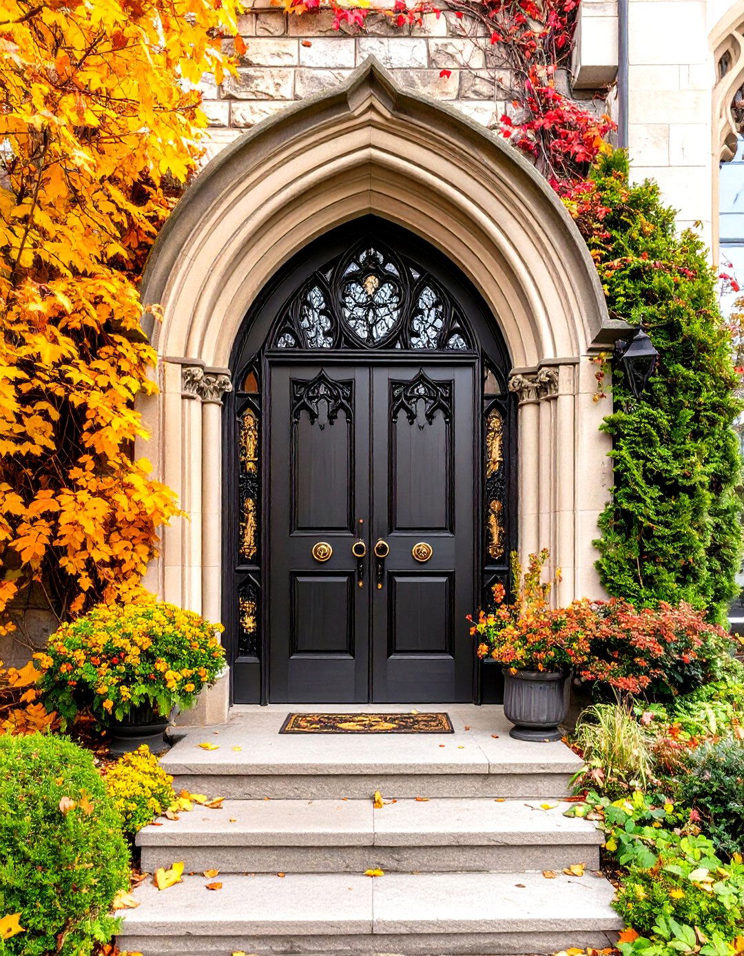 Church Style Gothic Door with Gothic Script - 24 Gothic Front Door Ideas