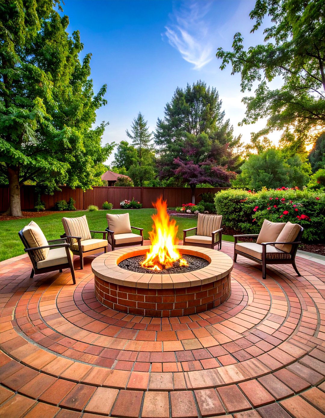 Circular Brick Patio with Fire Pit - 24 Brick Patio Ideas