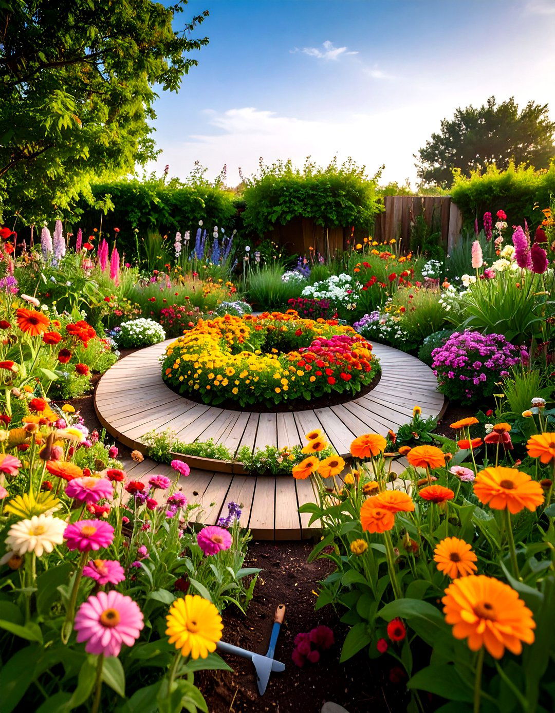 Circular Cutting Garden with Seasonal Flower Succession - 24 Round Garden Bed Ideas