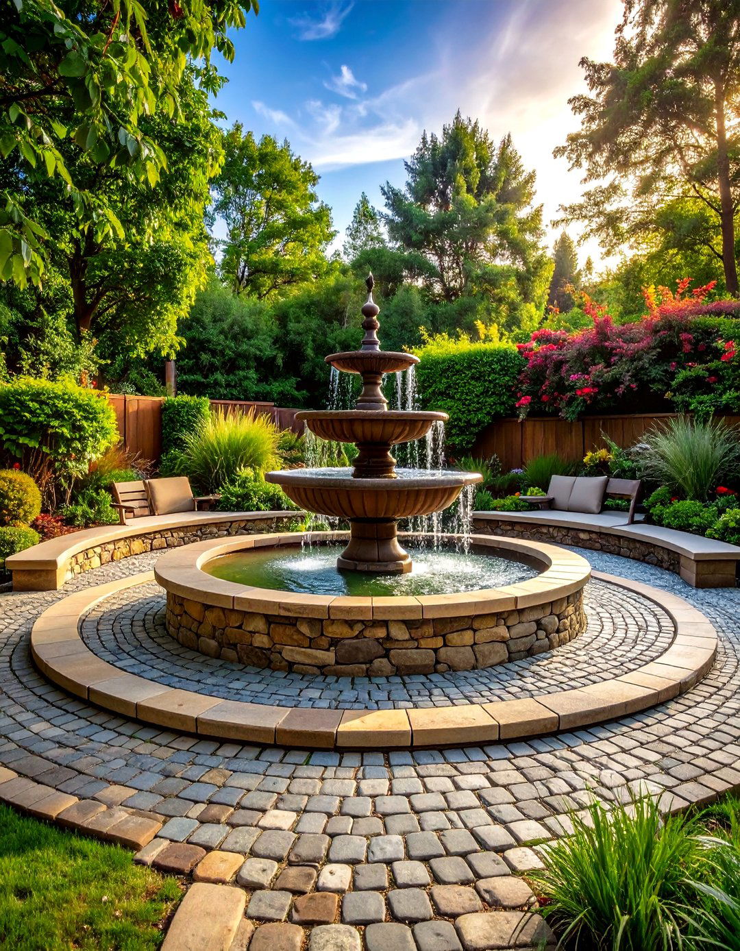 Circular Gathering Space Cobblestone Design - 24 Cobble Stone Walkway Ideas