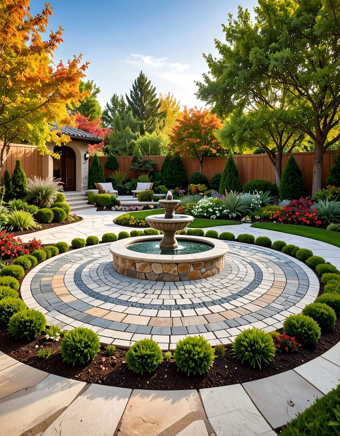 Circular Medallion Center Feature - 24 cobblestone patio ideas