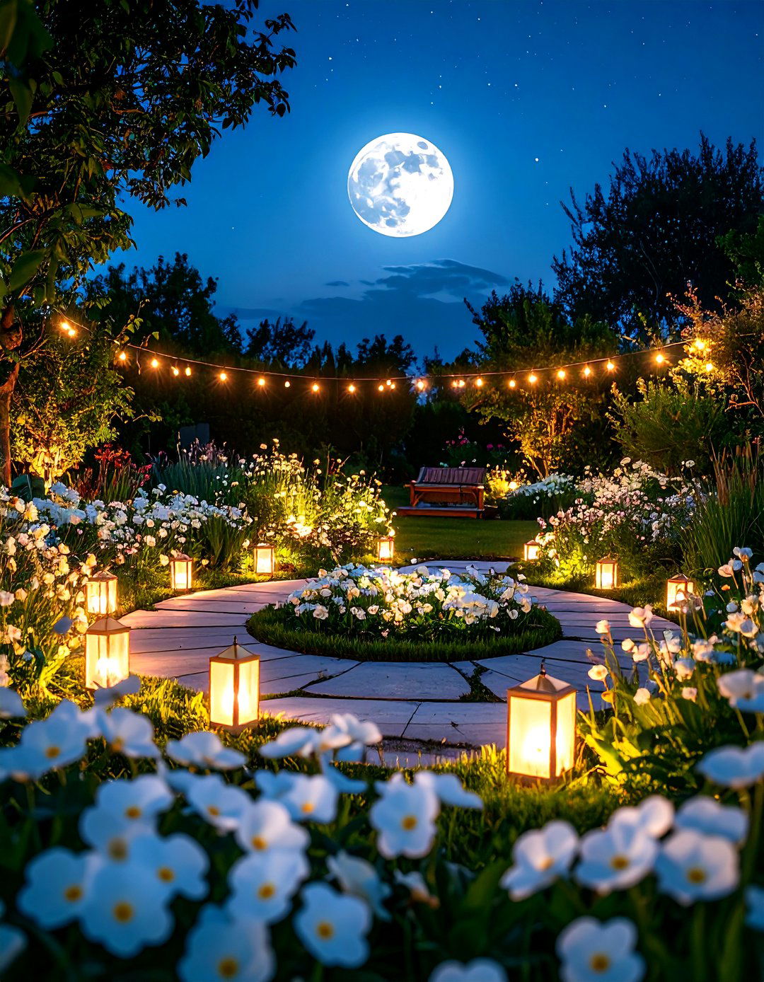 Circular Moon Garden with Night Blooming Plants - 24 Round Garden Bed Ideas