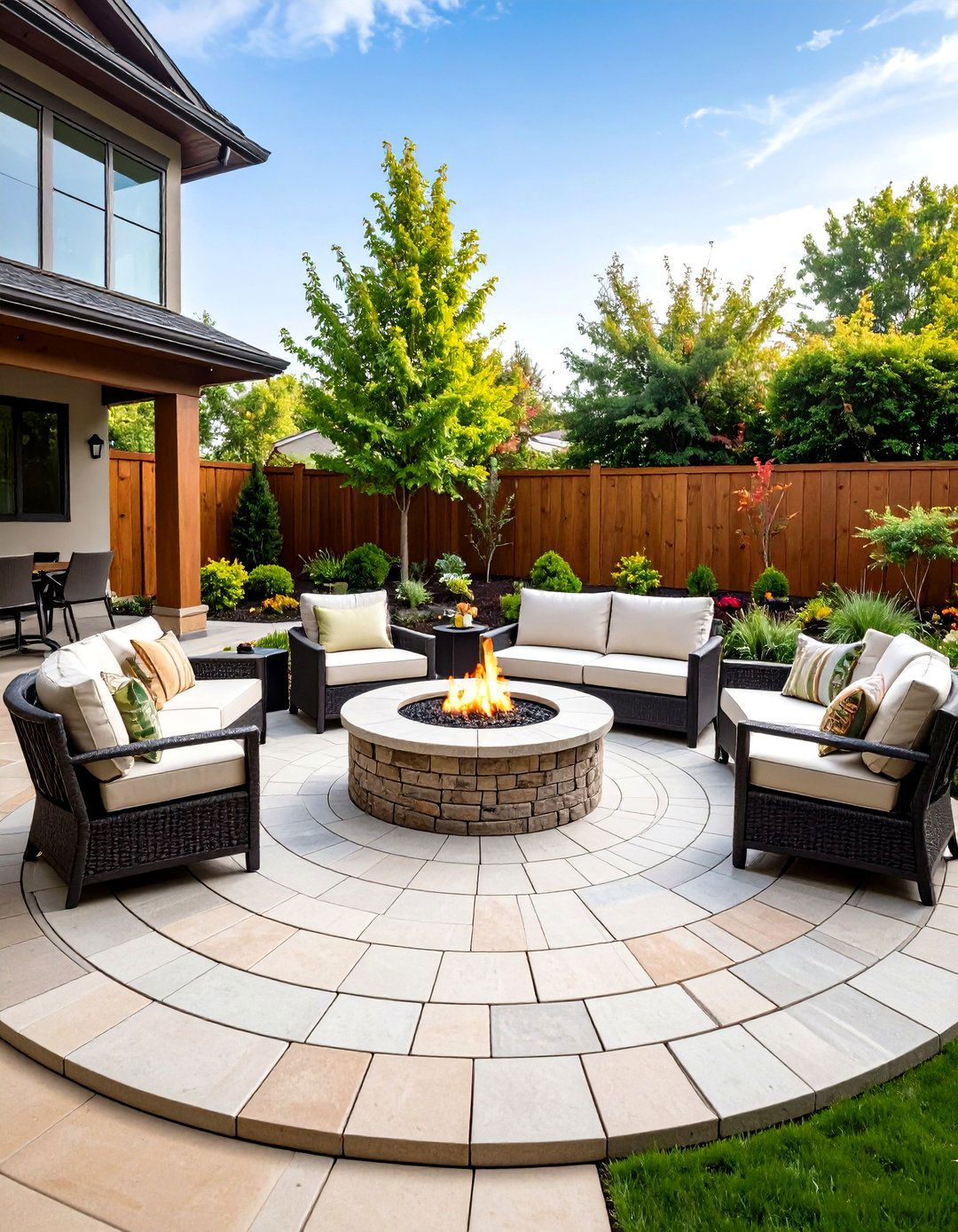 Circular Paver Patio with Central Fire Feature - 24 Front Yard Patio Ideas