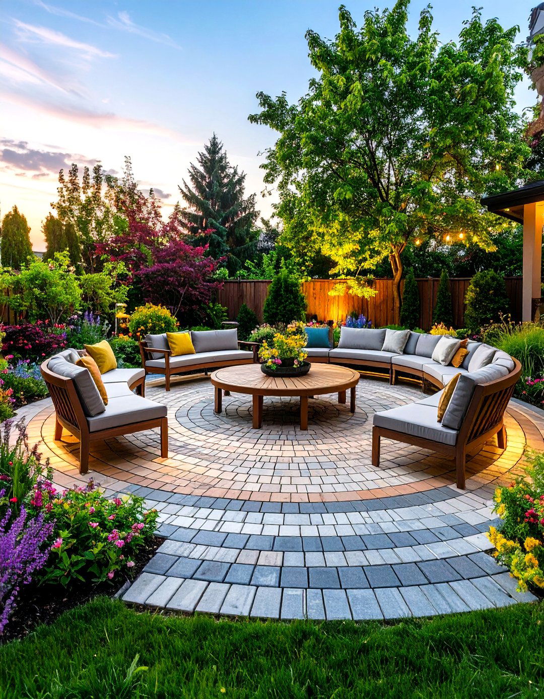Circular Paver Patio with Radiating Design - 24 Paver Patio Ideas