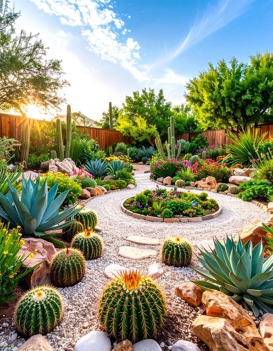 Circular Succulent Garden with Desert Landscape Theme - 24 Round Garden Bed Ideas