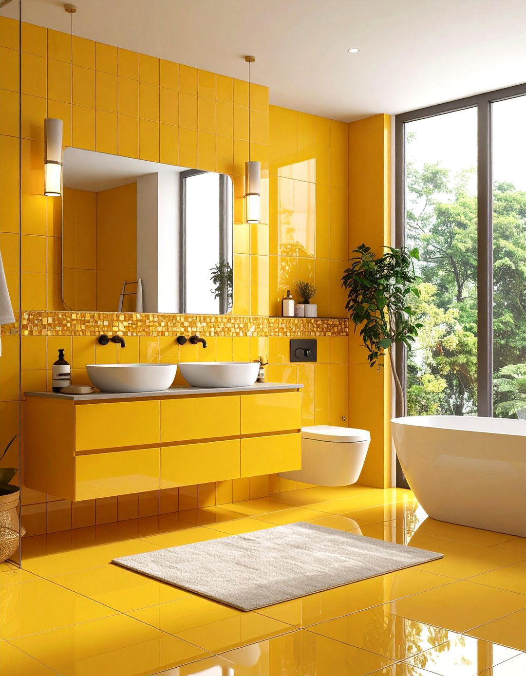 Citrine Yellow Mosaic Accent Strip - 24 Yellow Bathroom Ideas