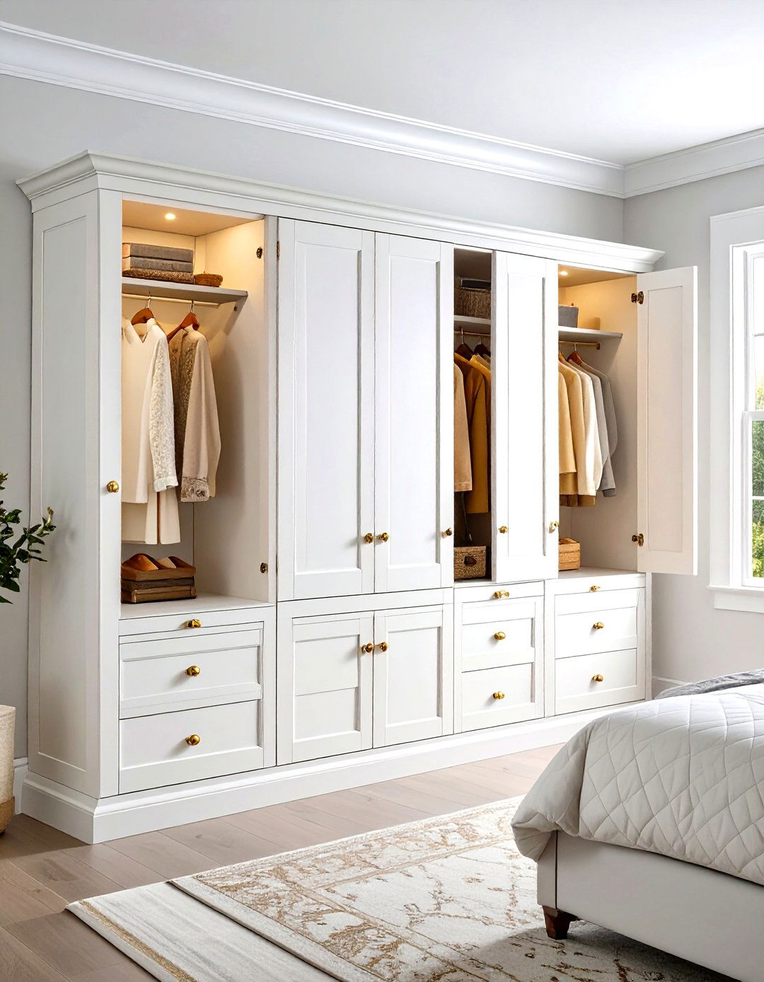 Classic Alcove Wardrobes with Symmetrical Design - 24 Built-in Wardrobe Ideas Around a Bed