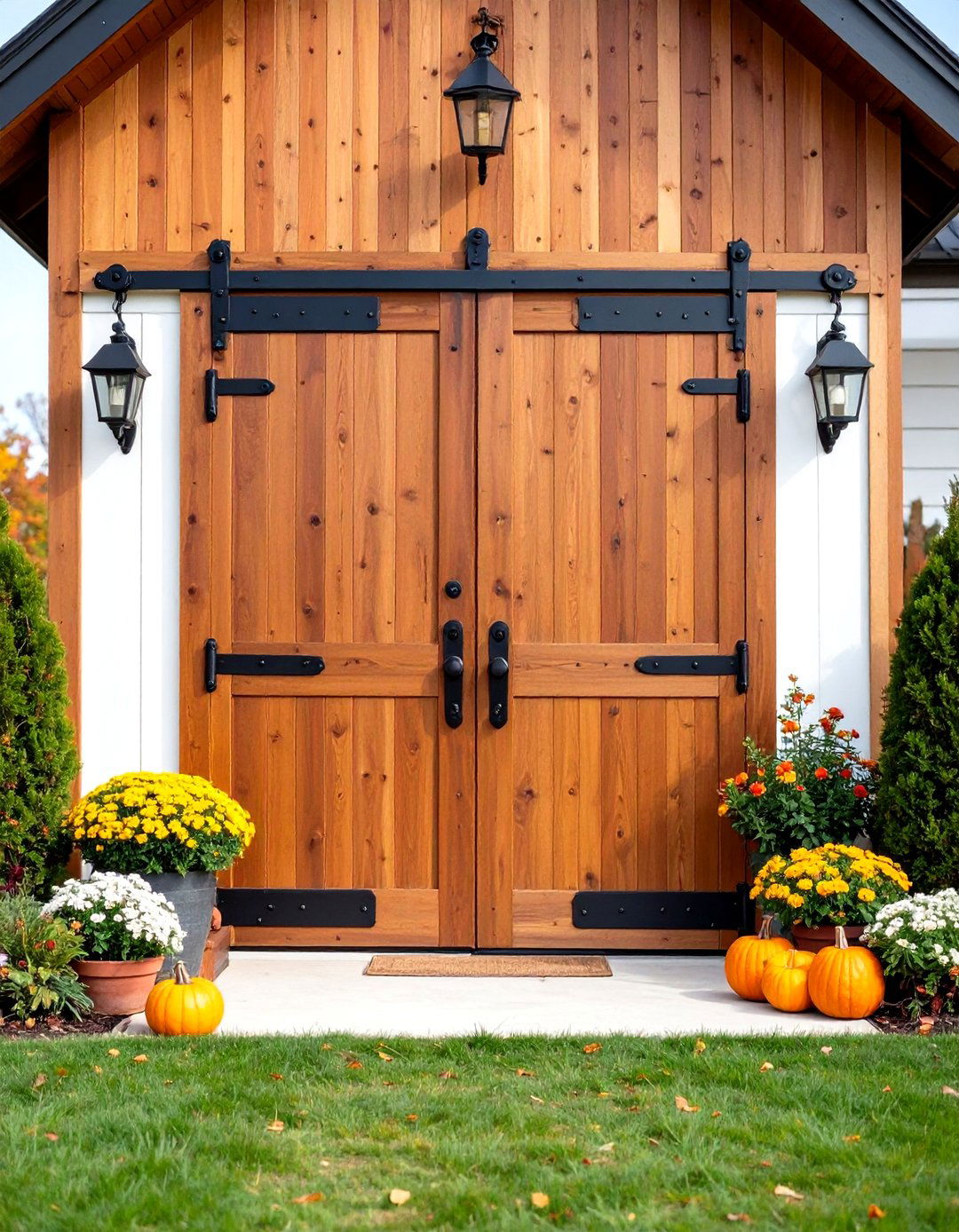 Classic Barn Style Wood Doors - 24 Farmhouse Front Door Ideas