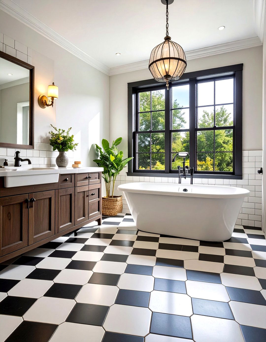 Classic Black and White Mosaic Hexagon Floors - 24 Bathrooms With Hexagon Tile Floors