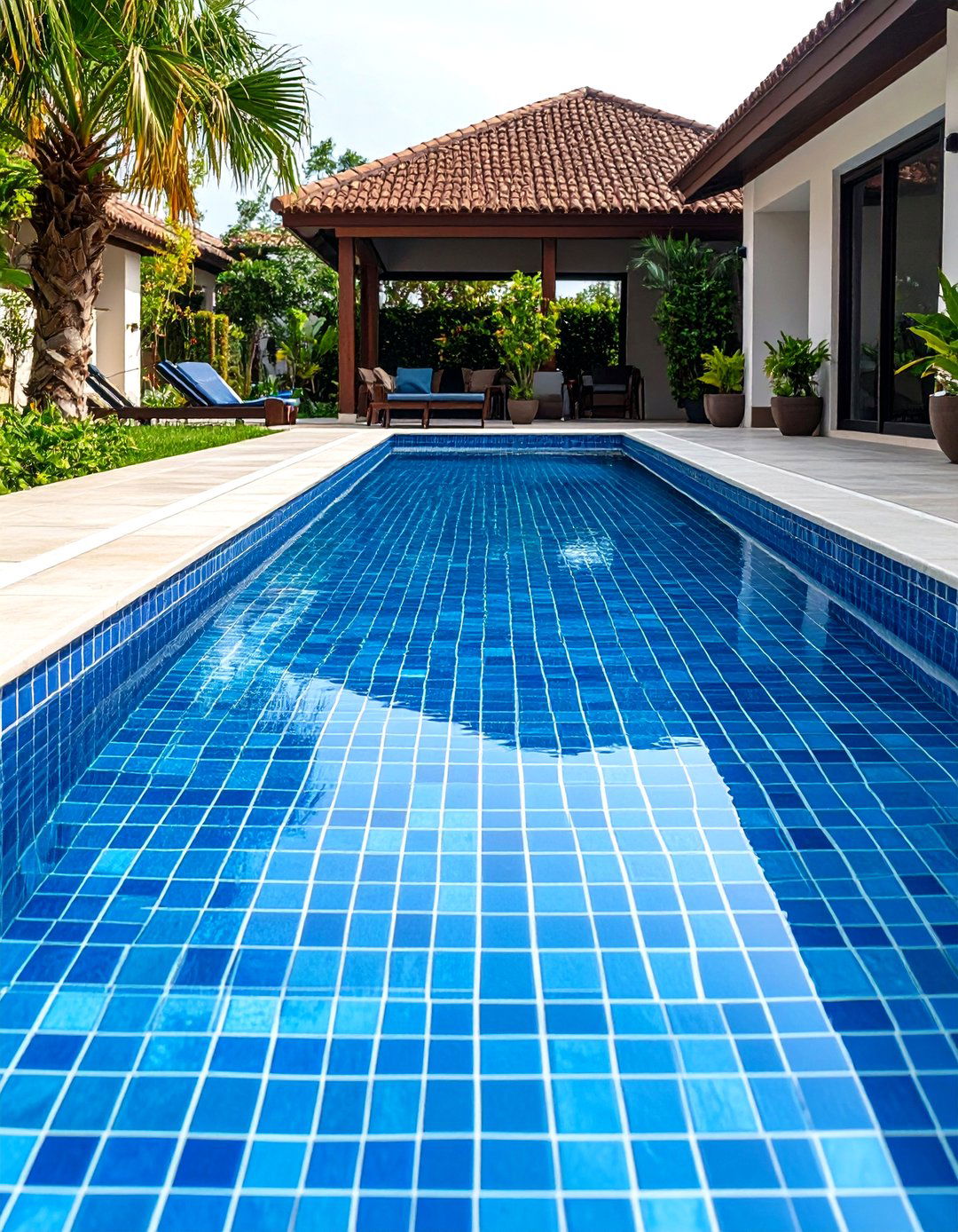 Classic Blue Mosaic Pool Waterline Design - 24 Waterline Pool Tile Ideas
