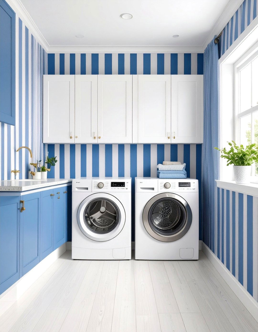 Classic Blue Stripes - 24 Laundry Room Wallpaper Ideas