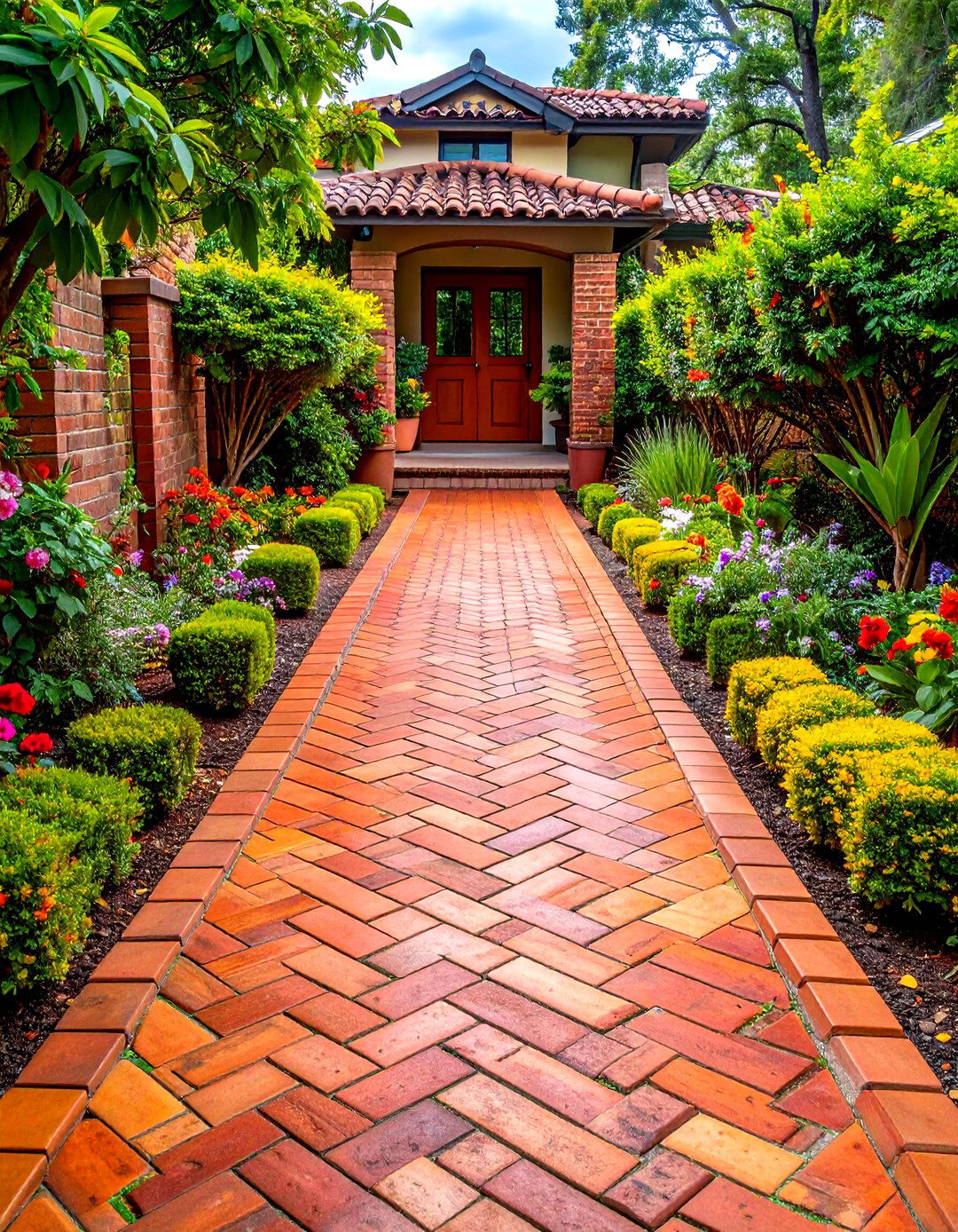 Classic Brick Herringbone Walkway Design - 24 Paver Walkway Ideas