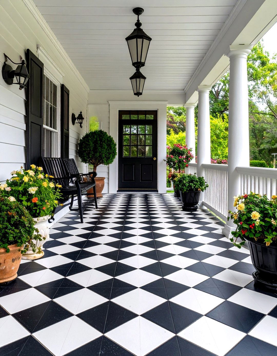 Classic Checkerboard Pattern Design - 24 Front Porch Tile Ideas