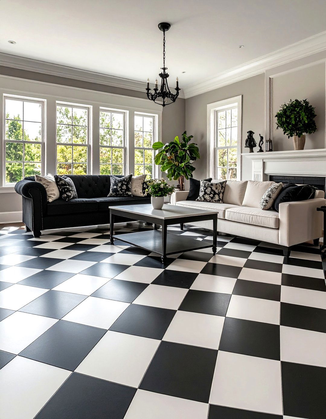 Classic Checkerboard Pattern Drama - 24 Living Room Flooring Ideas