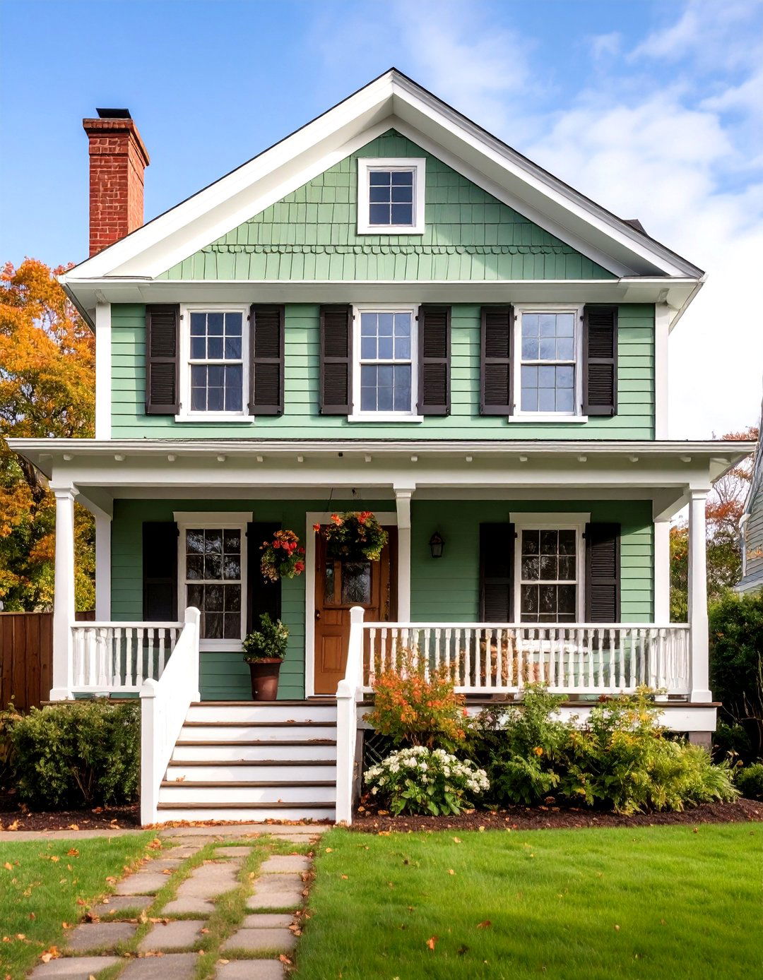 Classic Colonial Sage Green House - 24 Sage Green House With Brown Trim Ideas