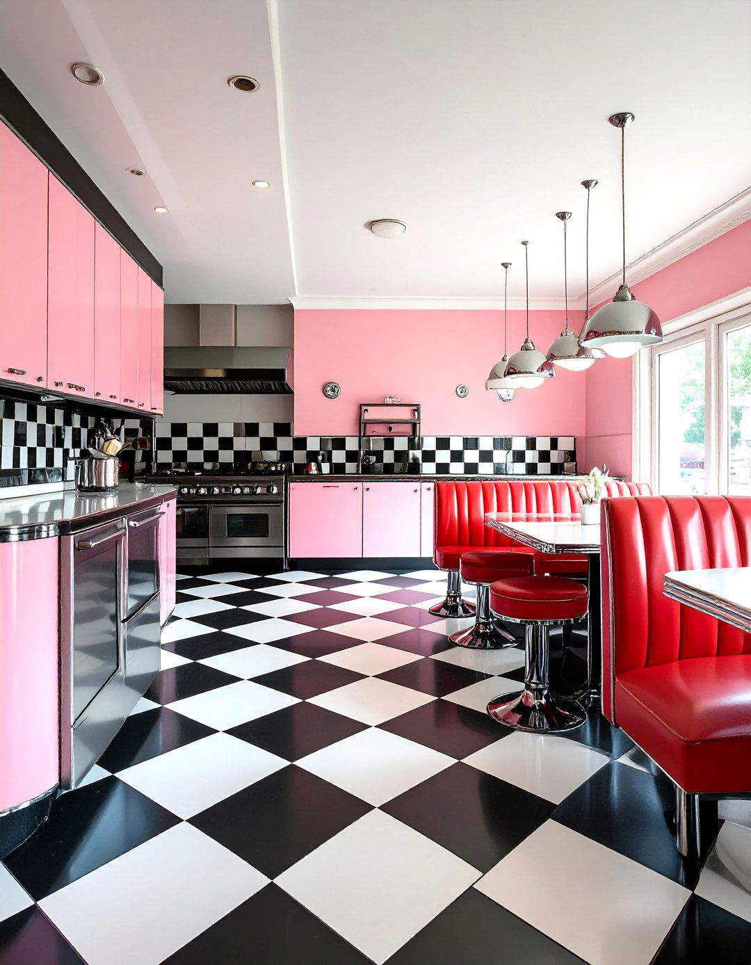 Classic Diner Style Checkered Kitchen - 24 Kitchens With Checkered Floors