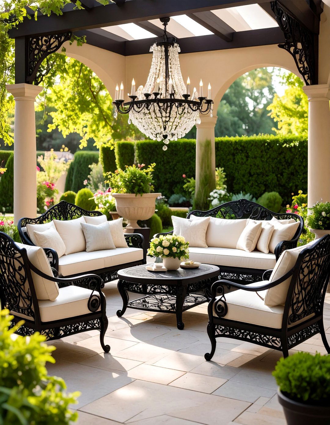 Classic Elegance Wrought Iron Design - 24 Black and White Patio Ideas