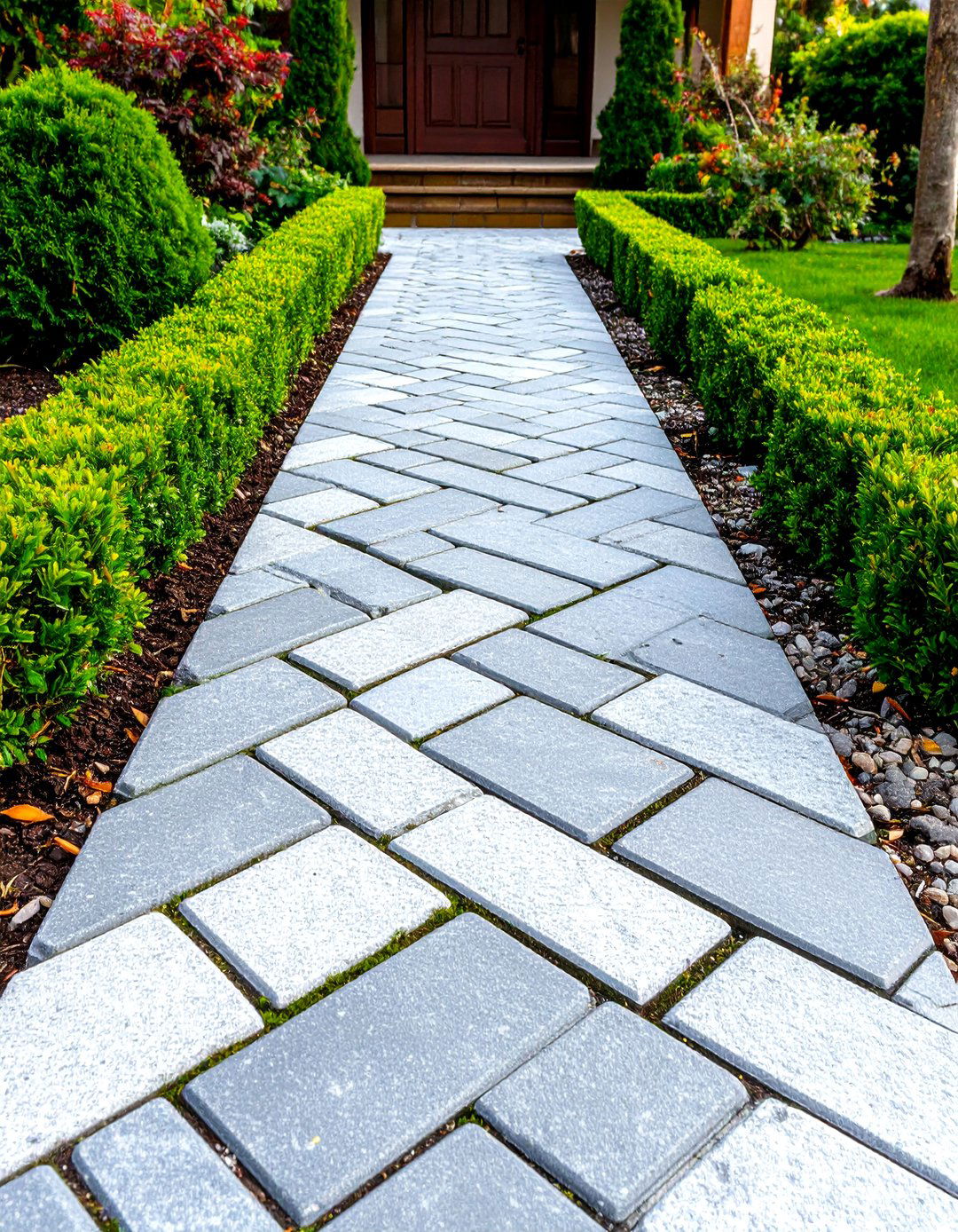 Classic European Herringbone Cobblestone Walkway - 24 Cobble Stone Walkway Ideas