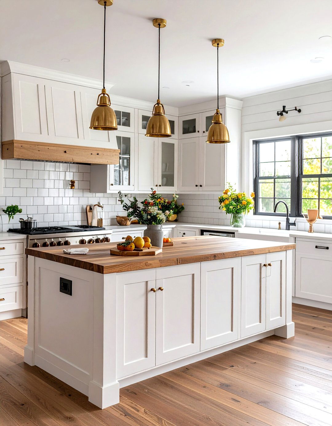 Classic Farmhouse with Black Beadboard and Brass Details - 24 black white and gold kitchen ideas